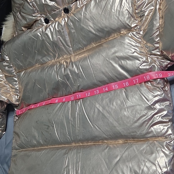 SAM. Shiny Metallic Rose Gold Puffer Jacket with Fur - Picture 9 of 16
